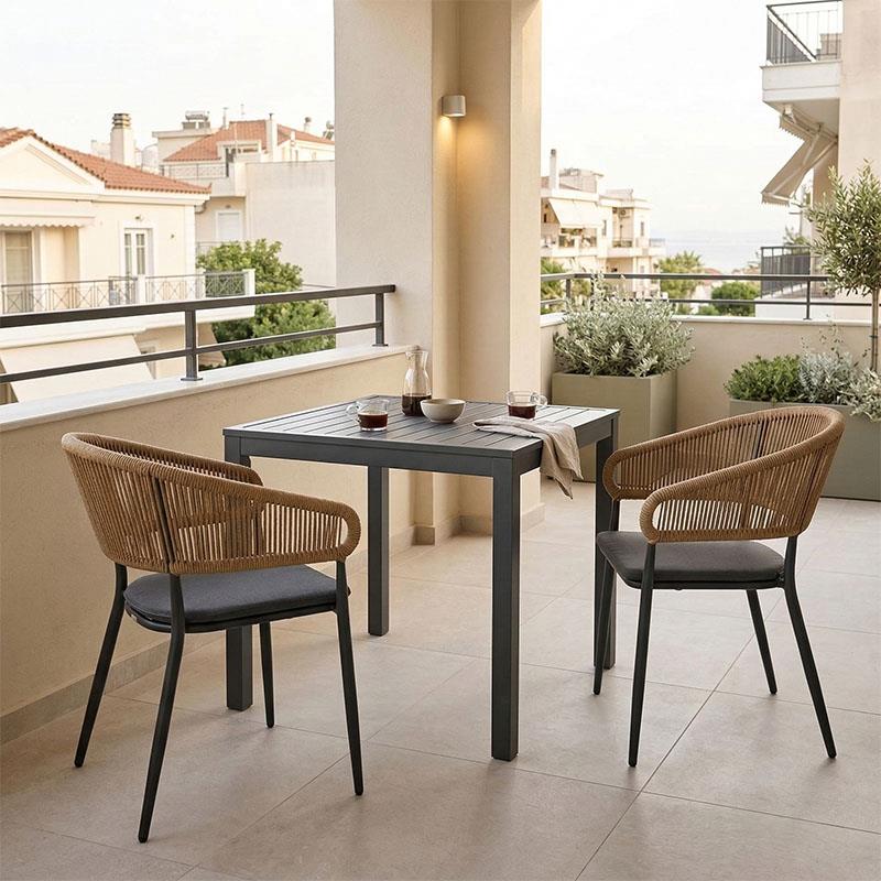 Τραπεζαρία Kliton-Raven σετ 3τεμ  αλουμίνιο σε ανθρακί απόχρωση 80x80x74εκ