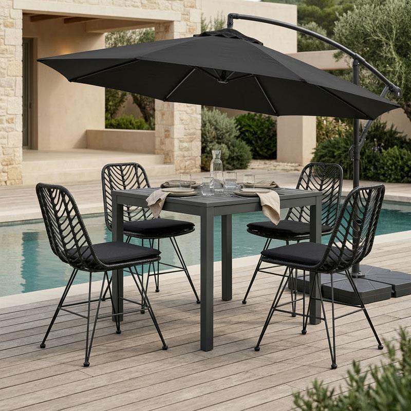 Σετ Τραπεζαρία κήπου Kliton-Naoki σετ 5τεμ ανθρακί αλουμίνιο και μέταλλο σε μαύρο 80x80x74εκ.