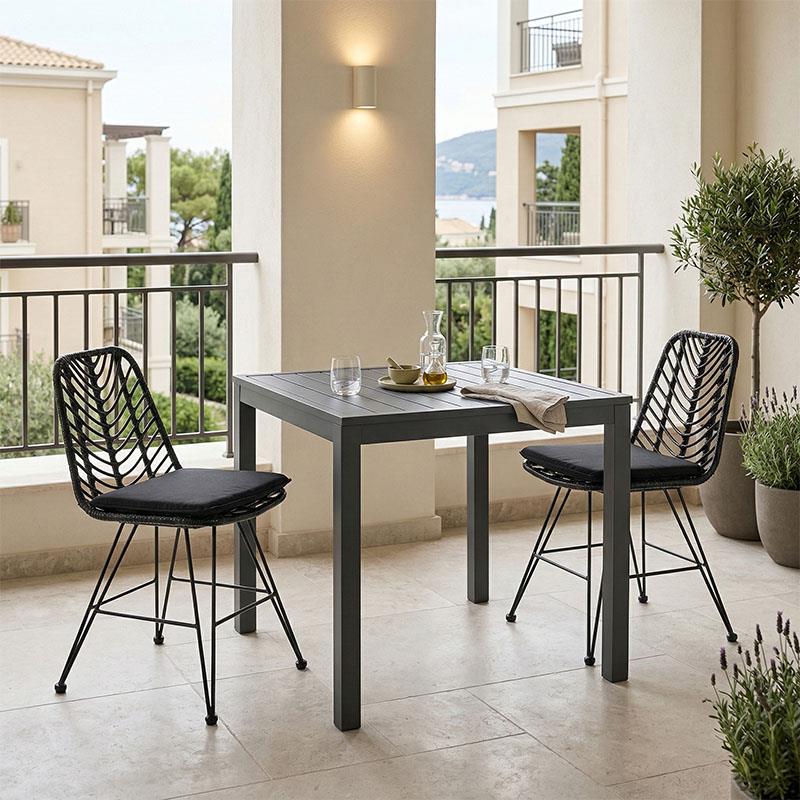 Σετ τραπεζαρία κήπου Kliton-Naoki σετ 3τεμ ανθρακί αλουμίνιο και μέταλλο σε μαύρο 80x80x74εκ