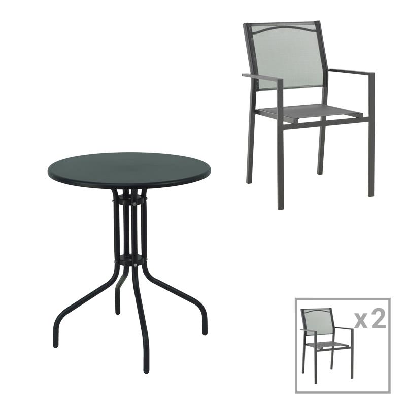 Σετ Τραπεζαρία Vergo - Confidence 3τεμ μέταλλο σε μαύρη απόχρωση Φ60x70εκ