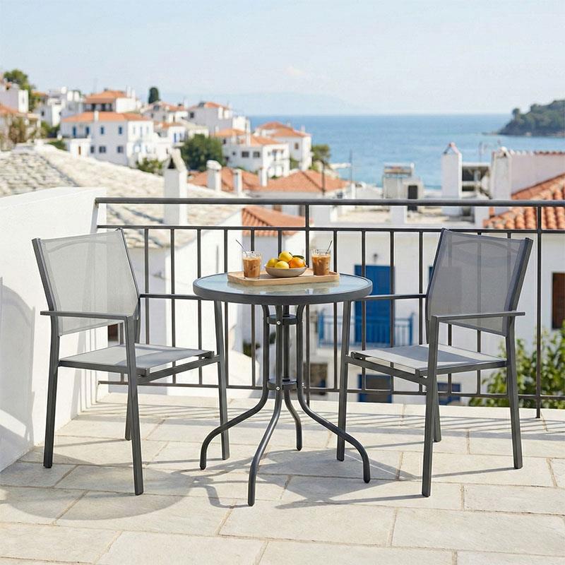 Σετ Τραπεζαρία Watson - Confidence A 3τεμ μέταλλο σε ανθρακί απόχρωση Φ60x70εκ