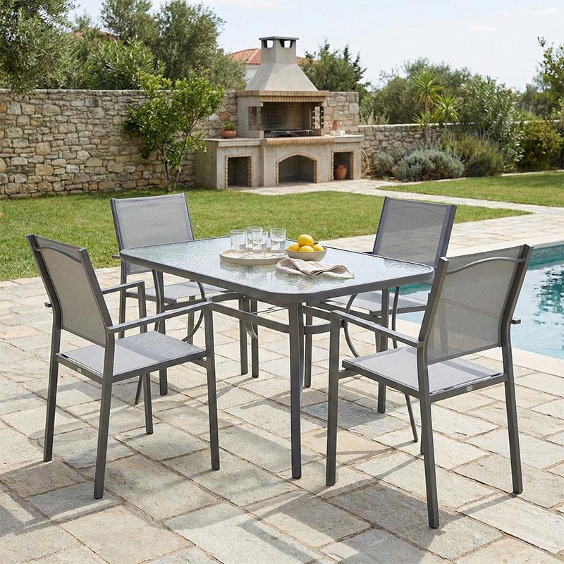 Σετ Τραπεζαρία Ensure - Confidence 5τεμ μέταλλο σε ανθρακί απόχρωση 120x70x70εκ