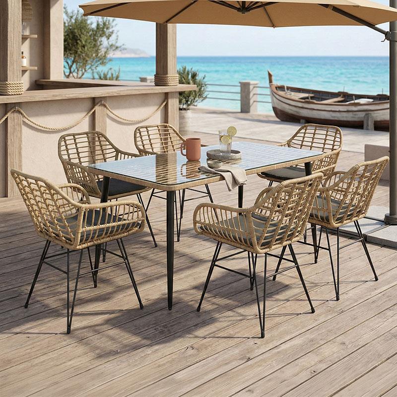 Σετ κήπου Τραπεζαρία Naoki Χ σετ 7τεμ rattan pe σε φυσικό και μαύρο μέταλλο 160x90x78εκ
