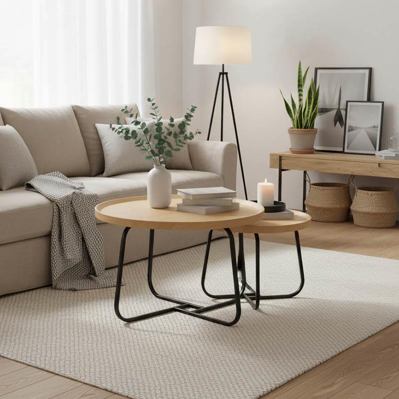 Tραπέζια σαλονιού Crismory σετ 2τεμ MDF σε φυσική απόχρωση και μαύρα μεταλλικά πόδια Tραπέζια σαλονιού Crismory σετ 2τεμ MDF σε φυσική απόχρωση και μαύρα μεταλλικά πόδια