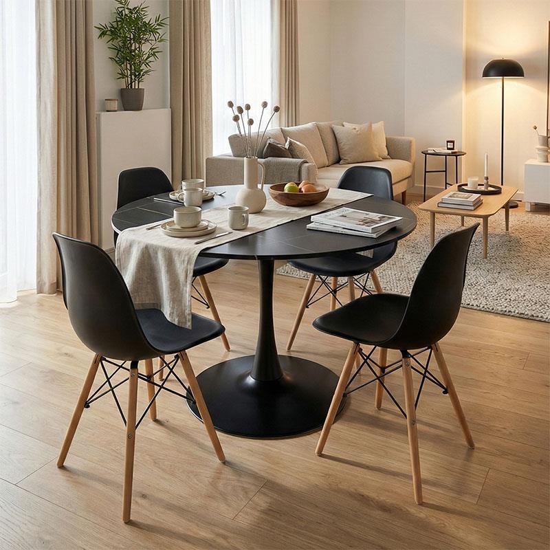 Σετ Τραπεζαρίας Julita-Balou I 5τεμ MDF-PP σε μαύρο-φυσικό απόχρωση Φ120x75εκ