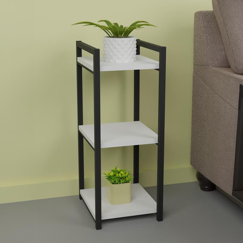 Επιδαπέδια ραφιέρα Harvey μαύρο μέταλλο και μελαμίνη σε λευκή απόχρωση 33x28x70εκ