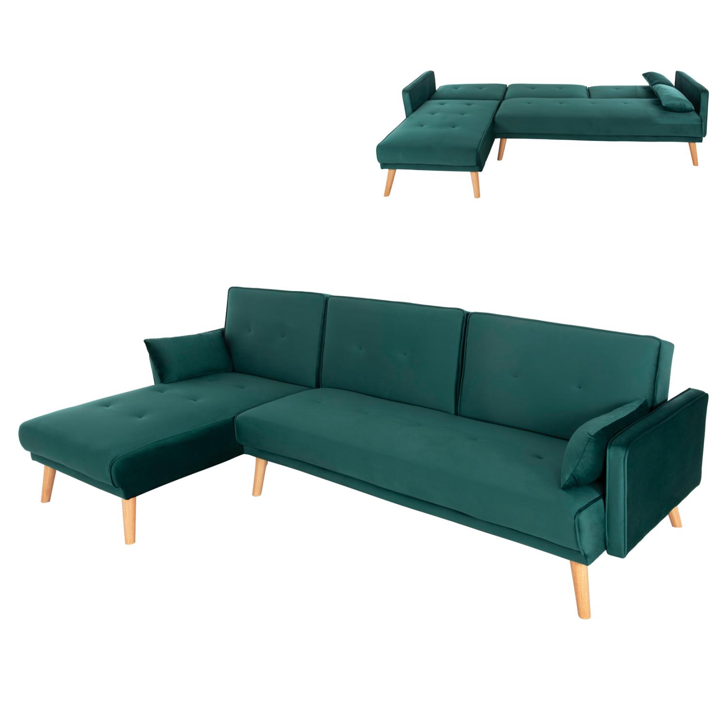 Γωνιακός Καναπές - Κρεβάτι PANTHEA Αναστρέψιμος Κυπαρισσί Βελούδο 260x155x86Υεκ.