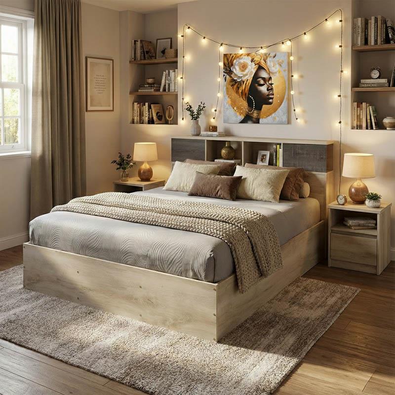 Κρεβάτι διπλό OLYMPUS σε χρώμα castilo oak 140x200εκ