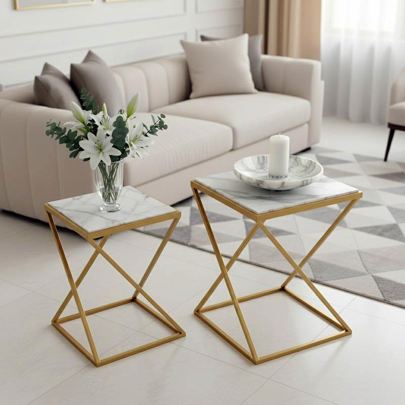 Βοηθητικά τραπεζάκια σαλονιού σετ 2τεμ Zoliene Inart χρυσό μέταλλο-λευκό μαρμάρου Βοηθητικά τραπεζάκια σαλονιού σετ 2τεμ Zoliene Inart χρυσό μέταλλο-λευκό μαρμάρου