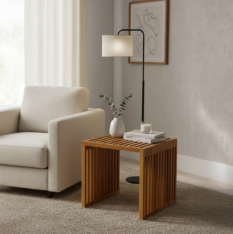 Βοηθητικό τραπέζι Saimon teak ξύλο σε φυσική απόχρωση 40x40x40εκ