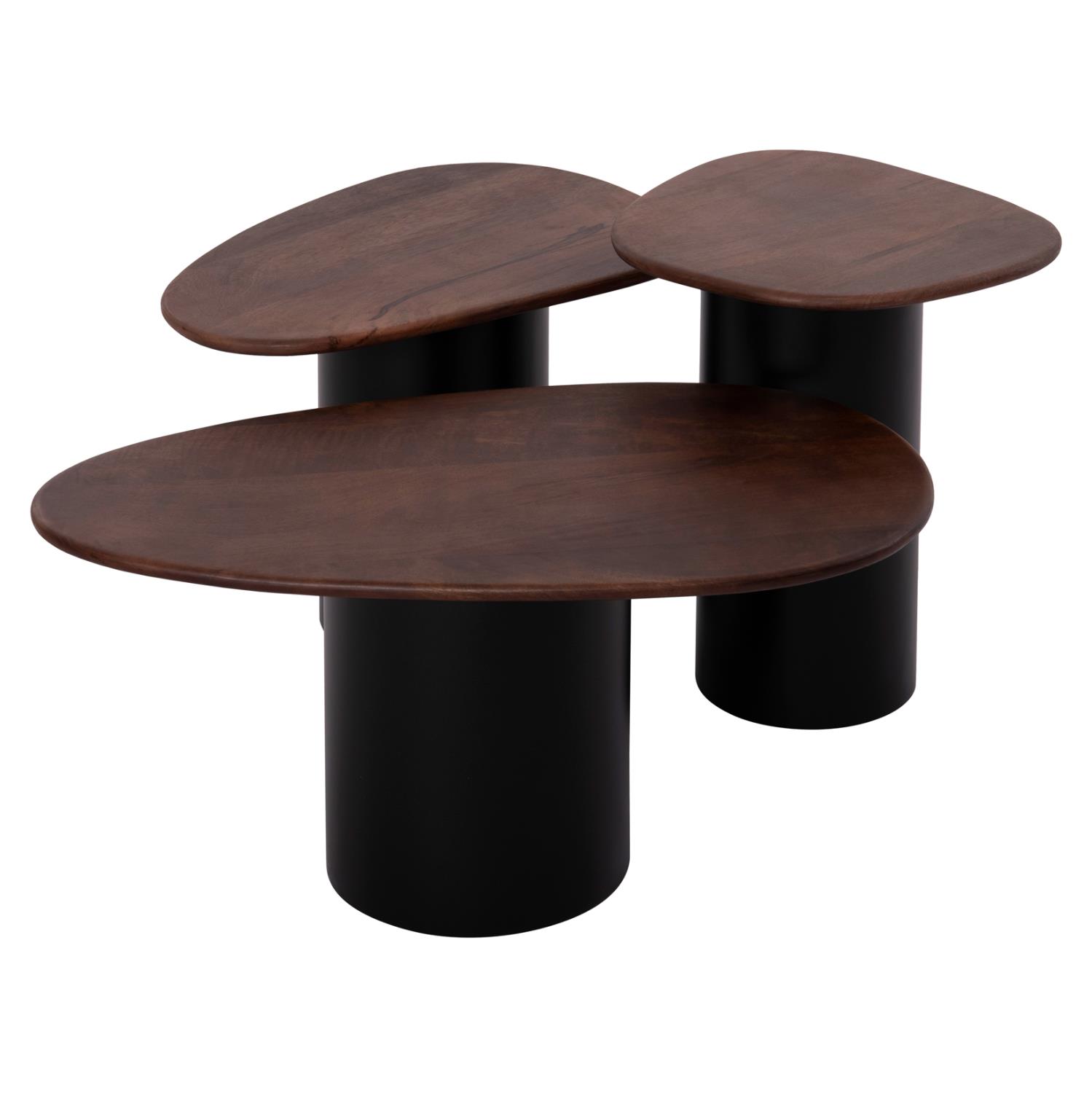 Τραπεζάκια σαλονιού PEBBLES C18004 Σετ 3 τμχ MANGO Top και Μεταλλικές Μαύρες Βάσεις Τραπεζάκια σαλονιού PEBBLES C18004 Σετ 3 τμχ MANGO Top και Μεταλλικές Μαύρες Βάσεις