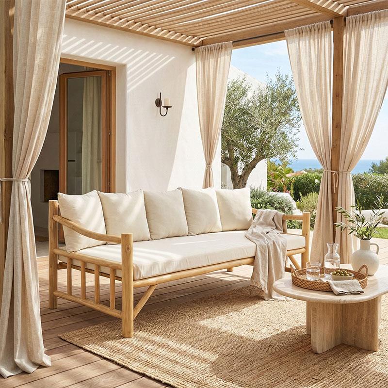 Καναπές Roziana φυσικό teak ξύλο 210x100x80εκ