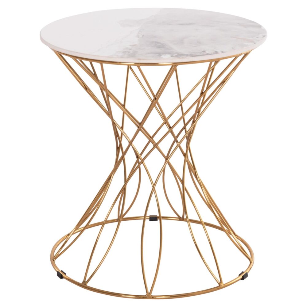 Βοηθητικό Τραπεζάκι σαλονιού RUDY C18037.01 Κεραμικό TOP Λευκό και Μέταλλο Χρυσό Φ45x48,5Υεκ.
