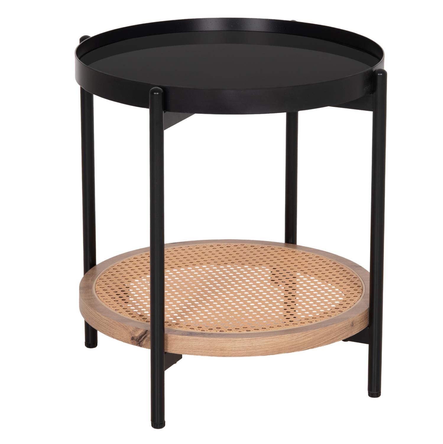 Τραπεζάκι σαλονιού SEITZ C18031 Γυαλί TOP - Μέταλλο - Rattan Φυσικό Φ50x55,5Υεκ.