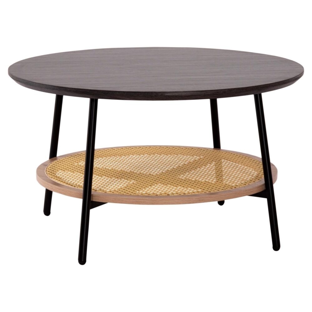 Τραπεζάκι σαλονιού SEWELL C18033 MDF Zebrano - Μεταλλικά πόδια και Wicker Φ80x46,5Υεκ.