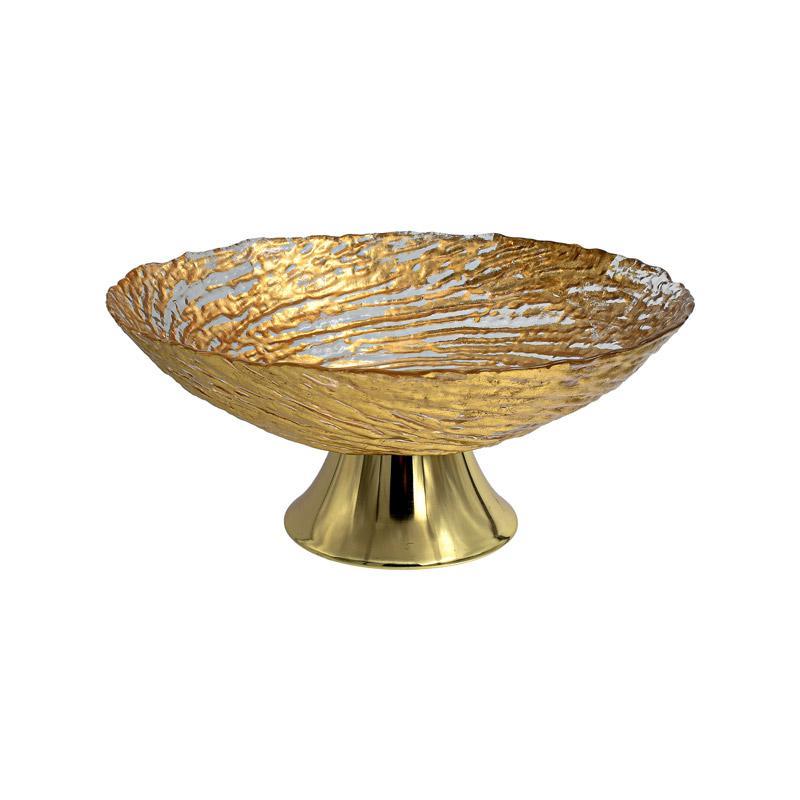 Φρουτιέρα FL26 Fylliana Γυάλινη Στρογγυλή με Πόδι Χρυσό χρώμα 26εκ