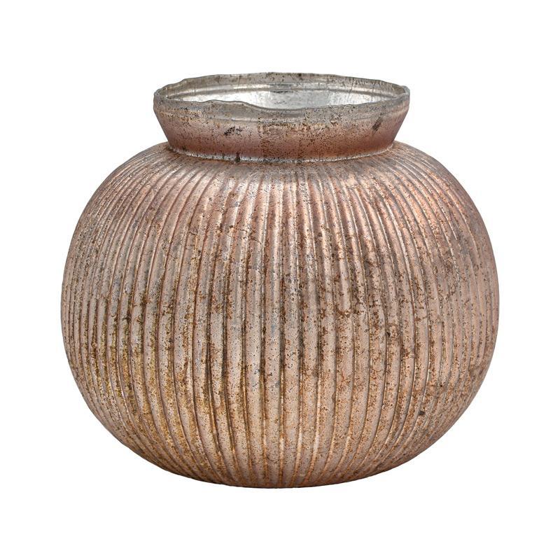 Γυάλινο Βάζο FL1224 Fylliana Μπρονζέ - Ροζ Φ20x17 εκ.