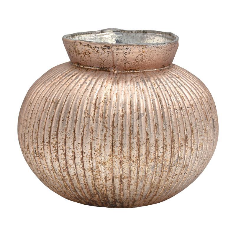 Γυάλινο Βάζο FL1223 Fylliana Μπρονζέ - Ροζ Φ16x13 εκ.