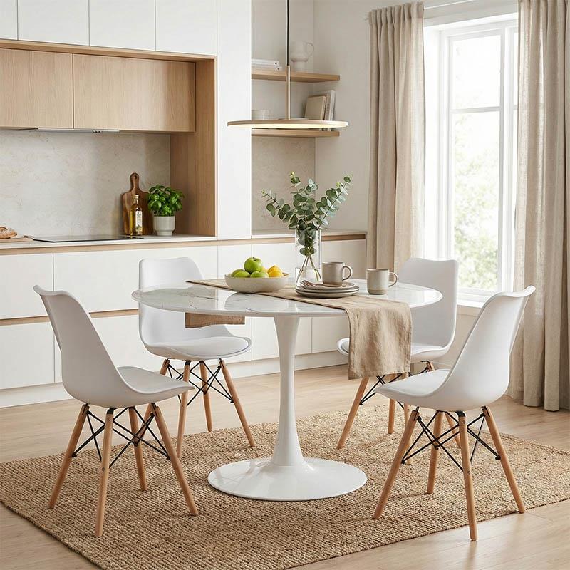 Σετ Τραπεζαρίας Julita-Balou I σετ 5τεμ pp-mdf σε λευκό μαρμάρου απόχρωση Φ120x75εκ.