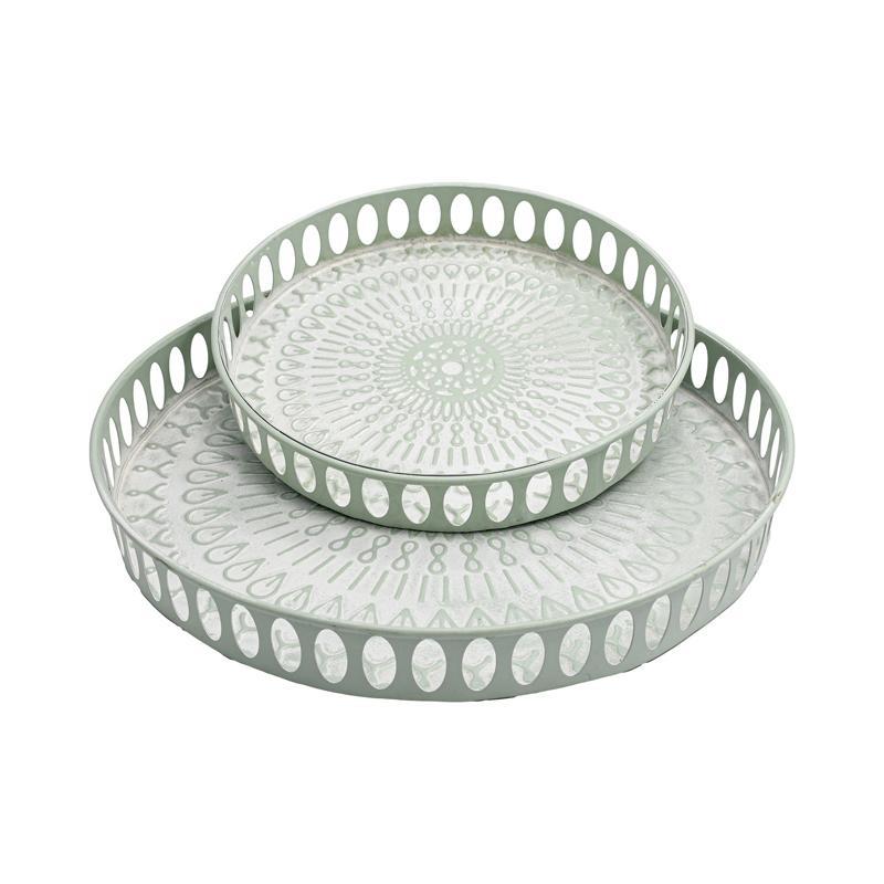 Σετ 2τεμ Μεταλλικοί Δίσκοι FL1510 Fylliana Mint - Λευκό 38x38x5 εκ. & 28x28x5 εκ.