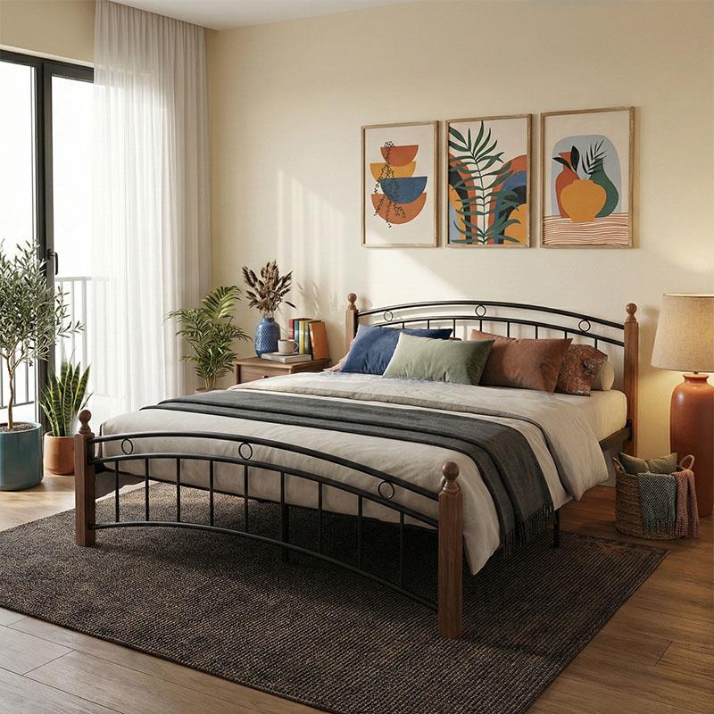 Κρεβάτι Clarive ξύλο σε καρυδί απόχρωση-μαύρο μέταλλο 160x200εκ