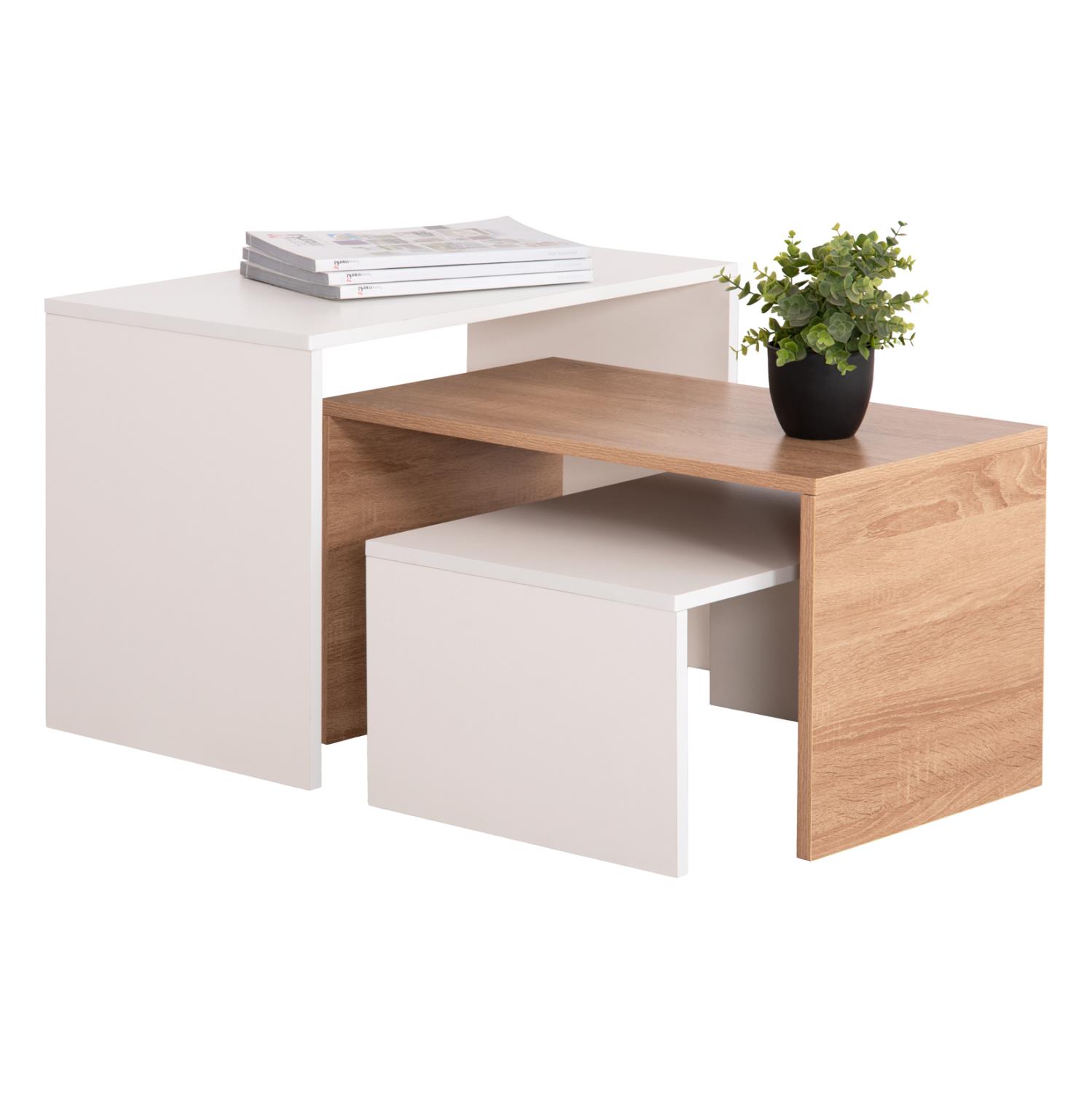 Τραπεζάκι σαλονιού BENTIL Σετ 3 τεμ Μελαμίνη Sonama - Λευκό 65x35x45Υεκ.