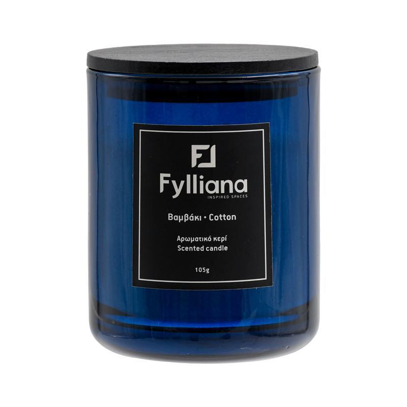 Αρωματικό Κερί FL6478 Fylliana "Βαμβάκι" σε Γυάλινο Βάζο Μπλέ Φ6,3x7,8 εκ.
