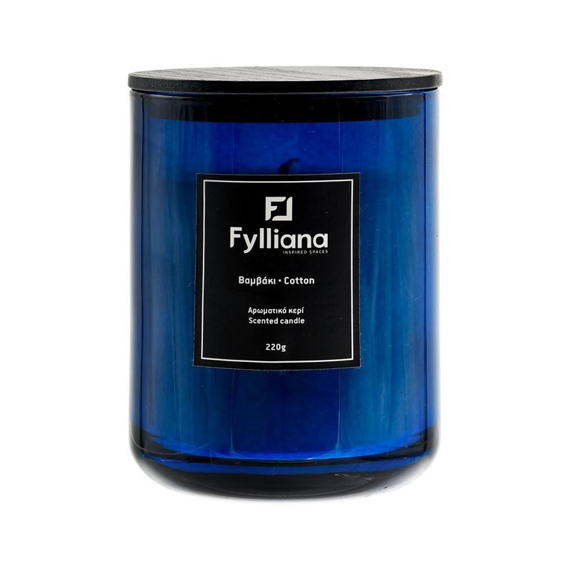 Αρωματικό Κερί FL80105 Fylliana "Βαμβάκι" σε Γυάλινο Βάζο Μπλέ Φ8x10,5 εκ.