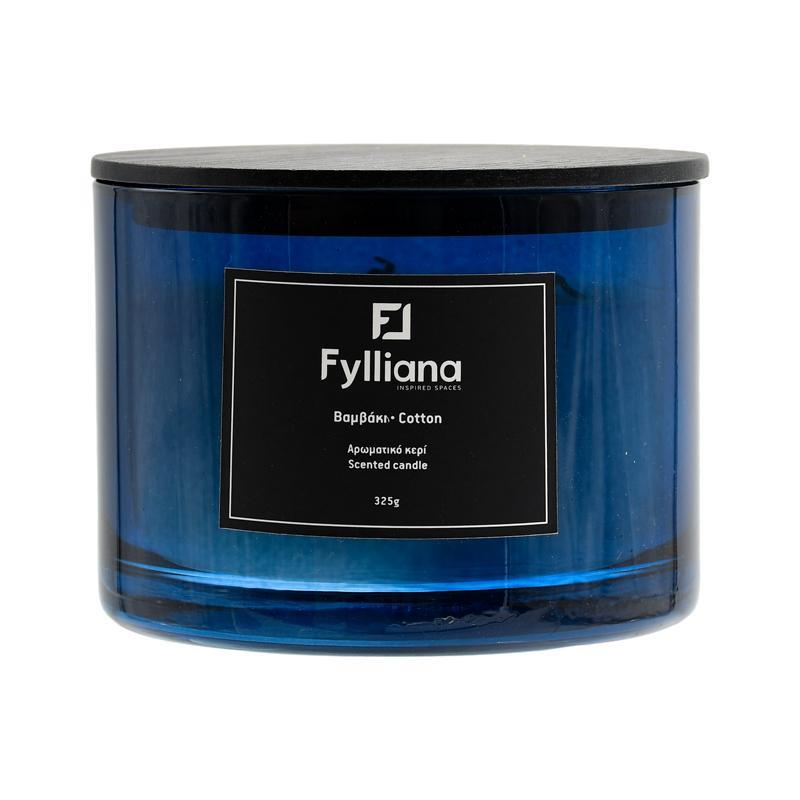 Αρωματικό Κερί FL1180 Fylliana "Βαμβάκι" σε Γυάλινο Βάζο Μπλέ Φ8x10,5 εκ.