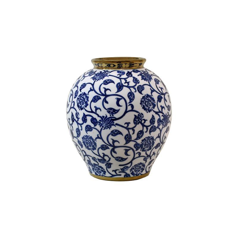 Κεραμικό Βάζο FL22855 Fylliana Μπλέ - Λευκό - Χρυσό 18x21 εκ.