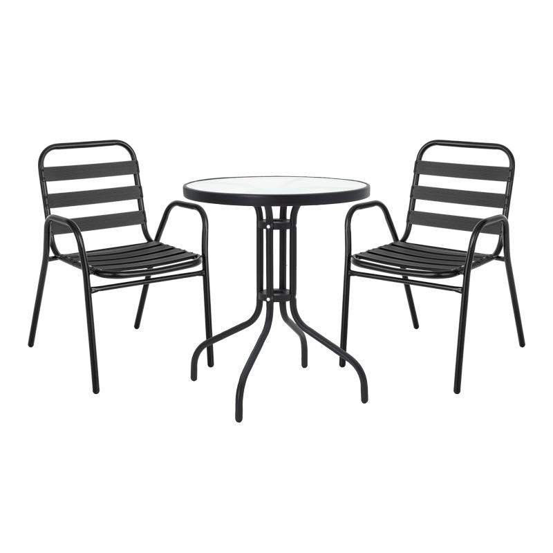 Σετ κήπου - Τραπεζαρία Watson-Sussie 3 τεμ. μέταλλο - γυαλί μαύρο Φ60x70 εκ.
