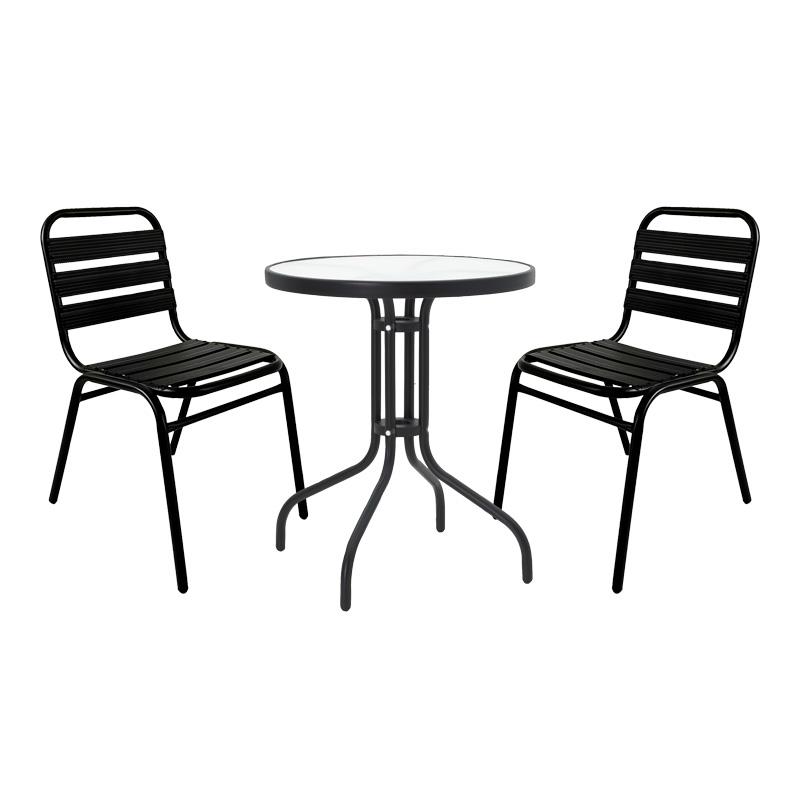 Σετ κήπου - Τραπεζαρία Sussie - Watson 3 τεμ. μέταλλο μαύρο - γυαλί Φ60x70 εκ.