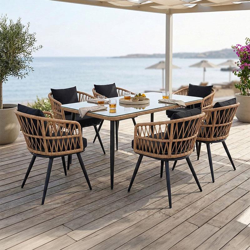 Σετ κήπου - Τραπεζαρία Naoki 7 τεμ. μέταλλο μαύρο - pe φυσικό - γυαλί 160x90x78 εκ.