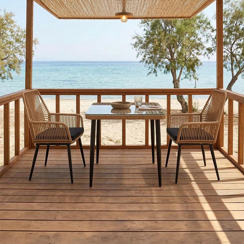 Σετ κήπου - Τραπεζαρία Naoki - Tanish 3 τεμ. μέταλλο μαύρο - pe φυσικό - γυαλί 80x80x78 εκ.