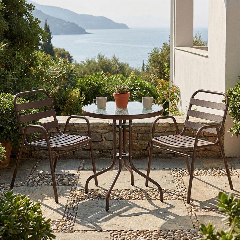 Σετ κήπου - Τραπεζαρία Watson-Sussie μέταλλο καφέ - γυαλί Φ60x70 εκ.