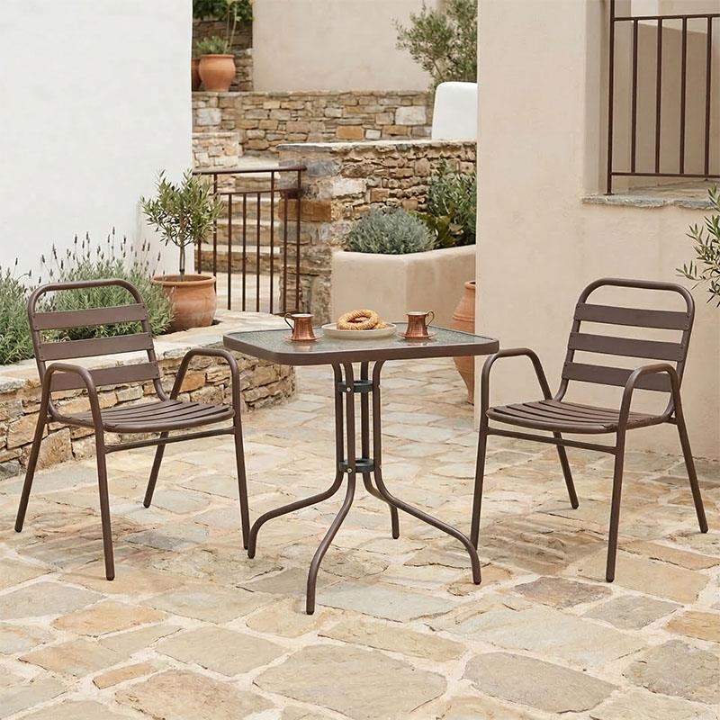 Σετ κήπου Τραπεζαρία Watson-Sussie 3 τεμ. μέταλλο καφέ - γυαλί 70x70x70 εκ.