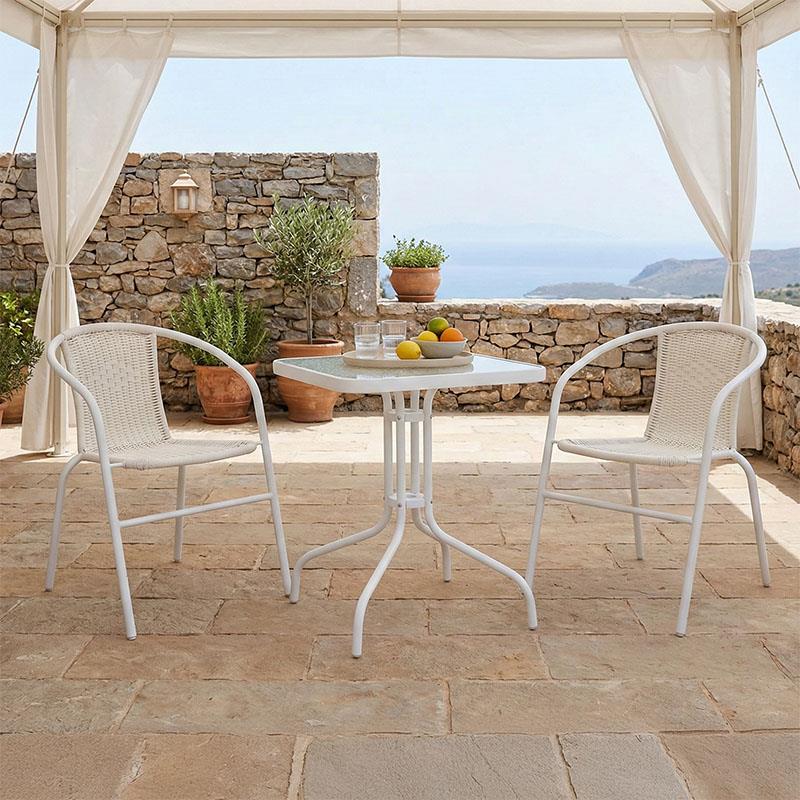 Σετ κήπου - Τραπεζαρία Watson - Obbi μέταλλο - γυαλί λευκό 70x70x70 εκ.