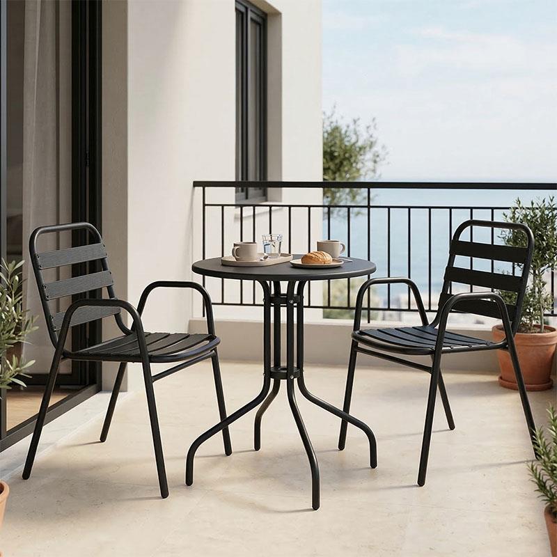 Σετ κήπου - Τραπεζαρία Vergo - Sussie 3 τεμ. μέταλλο μαύρο Φ60x70 εκ.