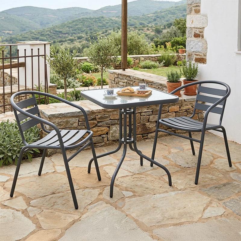 Σετ κήπου - Τραπεζαρία Watson - Tade 3 τεμ. μέταλλο - γυαλί ανθρακί 70x70x70 εκ.