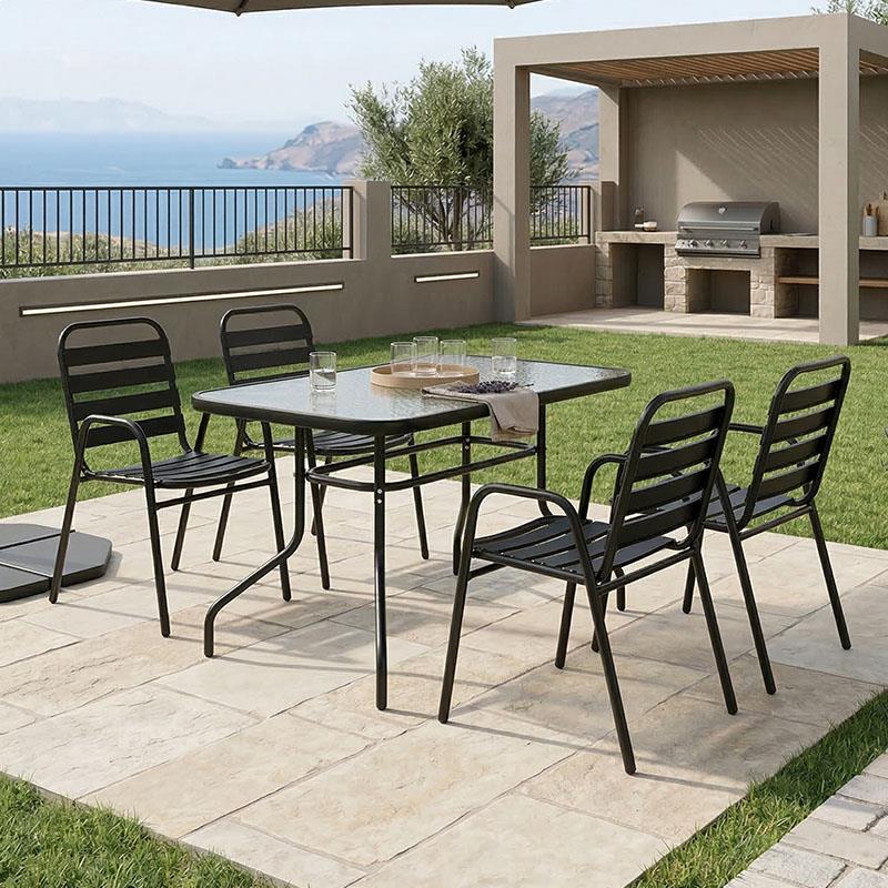 Σετ κήπου - Τραπεζαρία Valor - Sussie 5 τεμ. μέταλλο μαύρο - γυαλί 110x60x70 εκ.