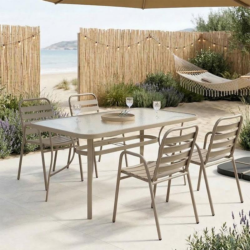 Σετ κήπου - Τραπεζαρία Sussie - Ensure 5 τεμ. μέταλλο - γυαλί σαμπανιζέ 140x80x70 εκ.