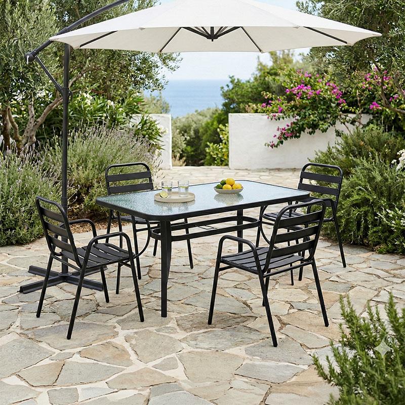 Σετ κήπου - Τραπεζαρία Sussie - Ensure 5 τεμ. μέταλλο - γυαλί μαύρο 140x80x70 εκ.