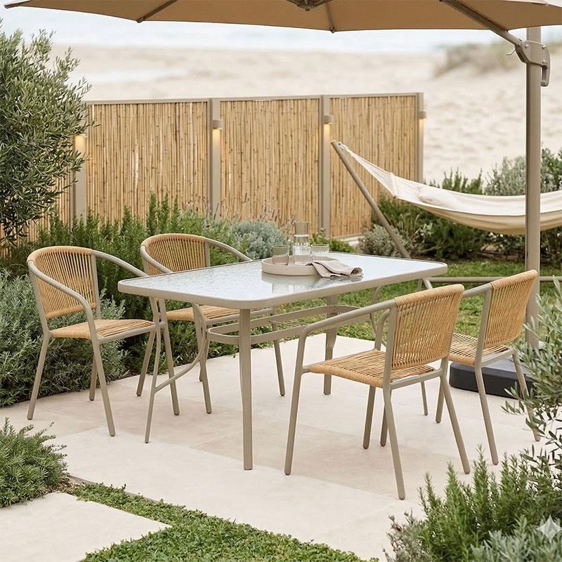 Σετ κήπου - Τραπεζαρία Lindaria - Ensure 5 τεμ. μέταλλο - γυαλί σαμπανιζέ 140x80x70 εκ.