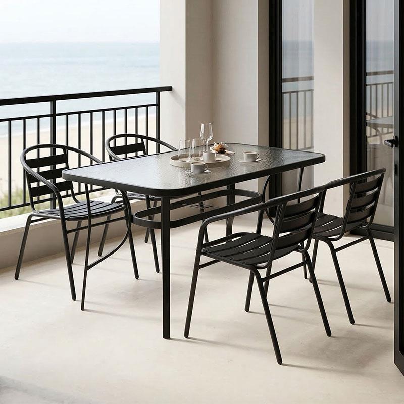 Σετ κήπου - Τραπεζαρία Tade - Ensure 5 τεμ. μέταλλο - γυαλί μαύρο 140x80x70 εκ.