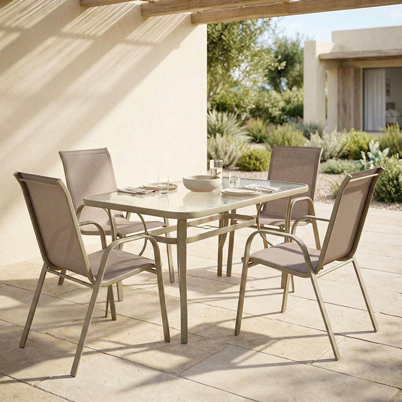 Σετ κήπου - Τραπεζαρία Ensure - Calan 5 τεμ. μέταλλο - γυαλί σαμπανιζέ 140x80x70 εκ.