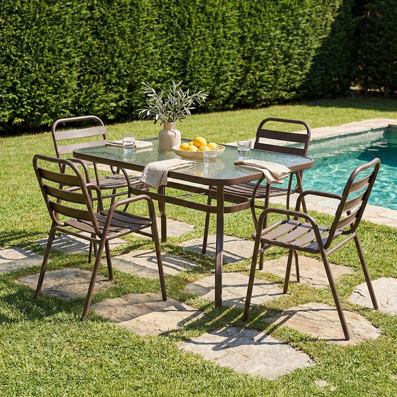 Σετ κήπου - Τραπεζαρία Ensure - Sussie 5 τεμ. μέταλλο καφέ - γυαλί140x80x70 εκ.