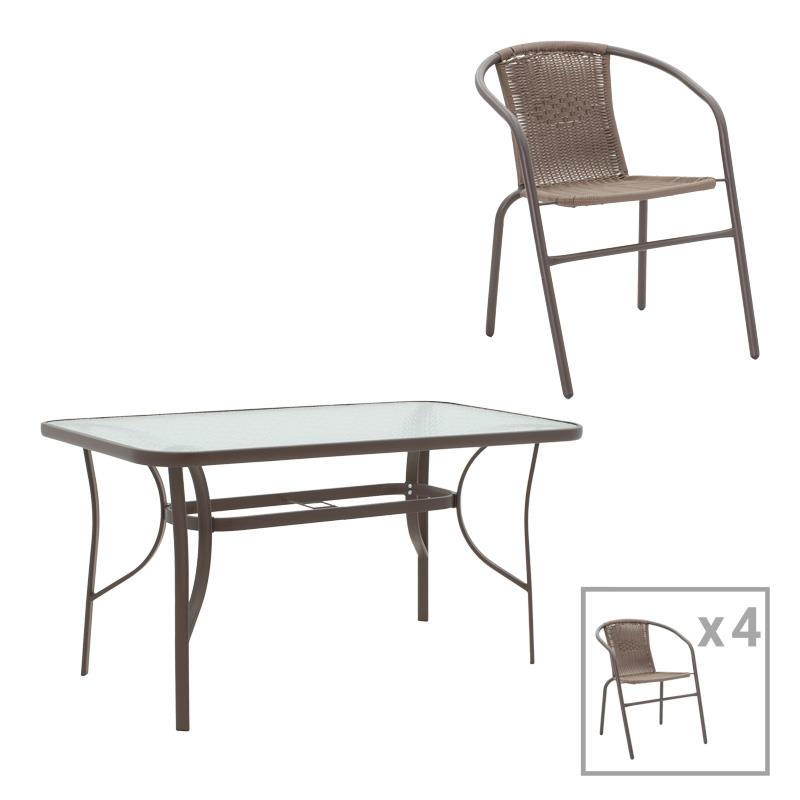Σετ κήπου - Τραπεζαρία Ensure - Obbi 5 τεμ. μέταλλο καφέ - γυαλί 140x80x70 εκ.