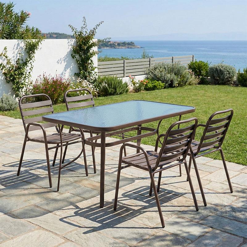 Σετ κήπου - Τραπεζαρία Sussie - Ensure 5 τεμ. μέταλλο - γυαλί καφέ 120x70x70 εκ.