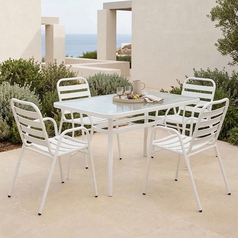 Σετ κήπου - Τραπεζαρία Sussie - Ensure 5 τεμ. μέταλλο - γυαλί λευκό 120x70x70 εκ.