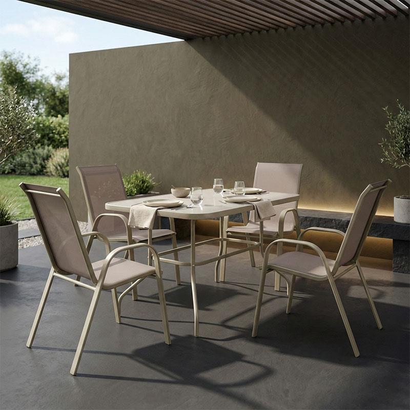 Σετ κήπου Τραπεζαρία Valor - Calan σετ 5 τεμ. μέταλλο σαμπανιζέ - γυαλί 110x60x70 εκ.